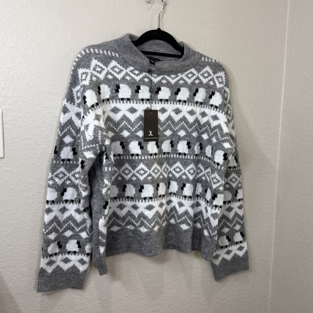 Jules & Leopold Sheep Fair Isle Sweater Grey White Nordic Scandinavian Style XL